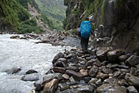 Crossing under a waterfall