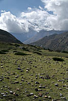 Stone strewn field en route to Yak Kharka